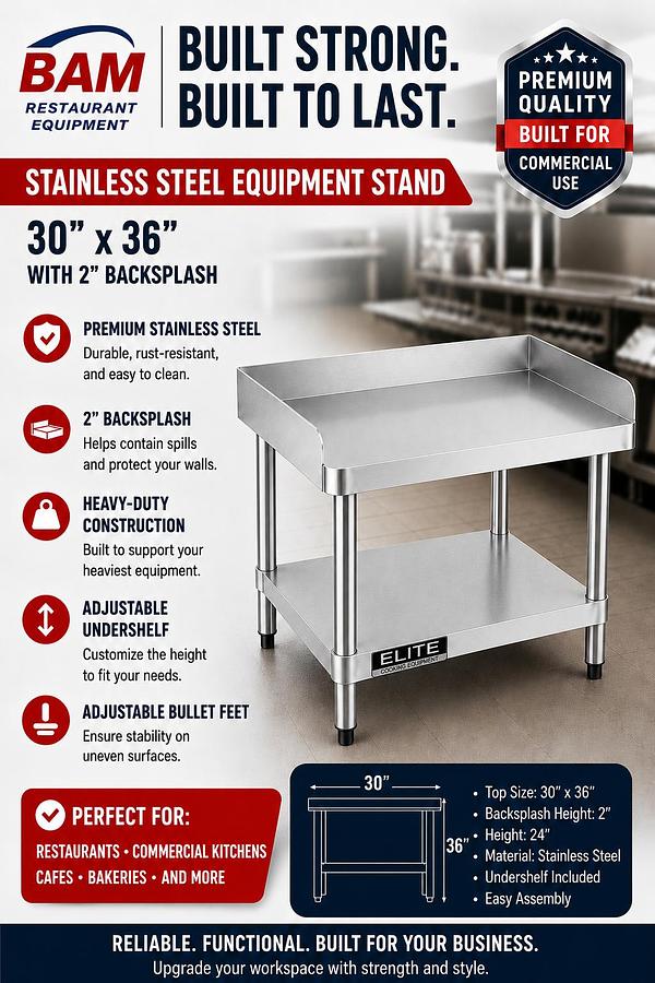 30"x 36" Stainless Steel Equipment Stand with Galvanized Undershelf