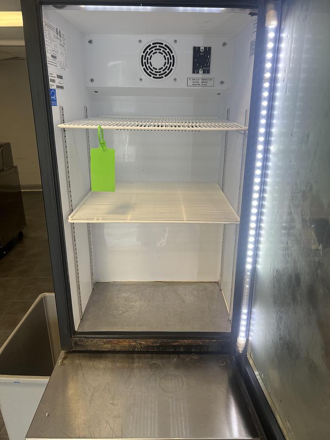 Used IDW Glass Door Merchandiser Refrigerator – Commercial Display Cooler – LED Lighting – Black Frame – 115V