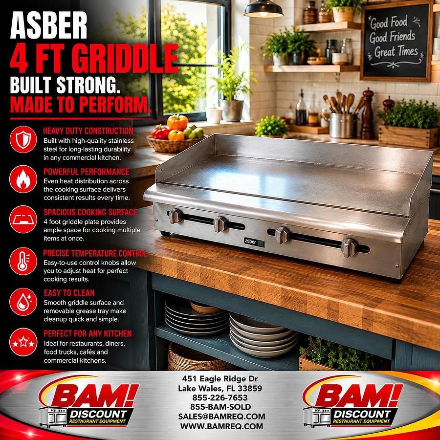 Refurbished Asber 48” 4 Ft Commercial Flat Top Griddle Heavy Duty Restaurant Cooking Equipment