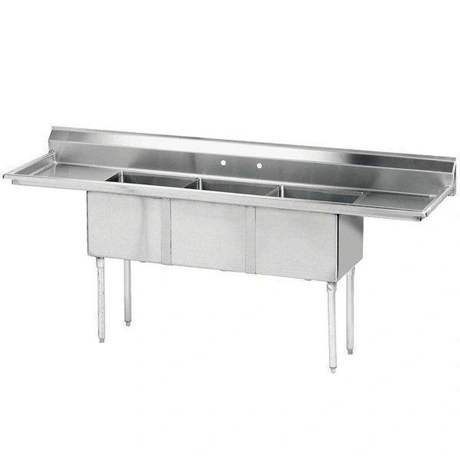 Elite 60” Three Compartment Stainless Steel Sink With Two Drainboards