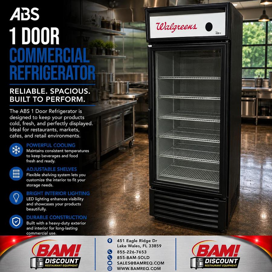 Refurbished ABS 1 Door Glass Merchandiser Commercial Refrigerator Reach-In Display Cooler