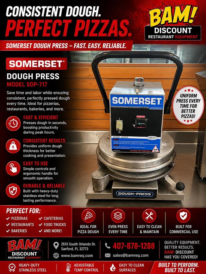 Used Somerset SDP-717 Heated Dough Press – Commercial Pizza Dough Press