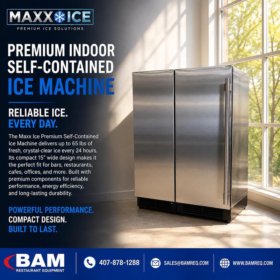 Used Maxx Ice Premium Indoor Self-Contained Ice Machine, 15”W, 65 lbs, Energy Star, in Stainless SteelMaxx Ice Premium Indoor Self-Contained Ice Machine, 15”W, 65 lbs, Energy Star, in Stainless Steel