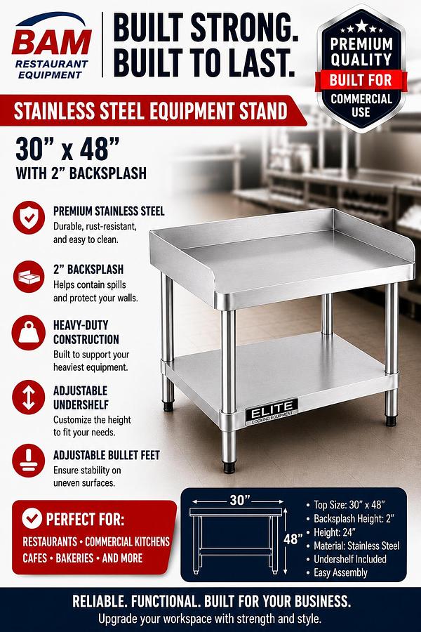 30"x 48" Stainless Steel Equipment Stand with Galvanized Undershelf