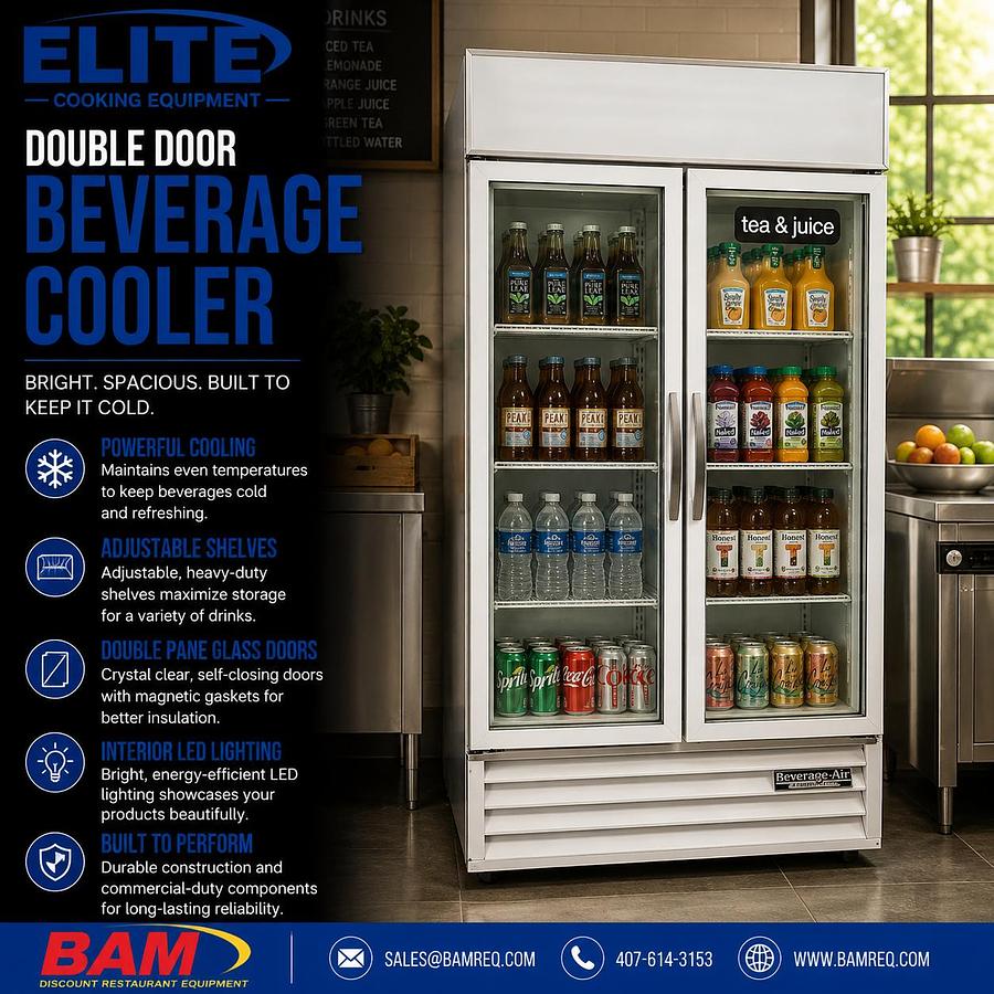 Used Beverage-Air MT-35 White Two Section Glass Door Merchandiser RefrigeratorBeverage-Air MT-35 White Two Section Glass Door Merchandiser Refrigerator