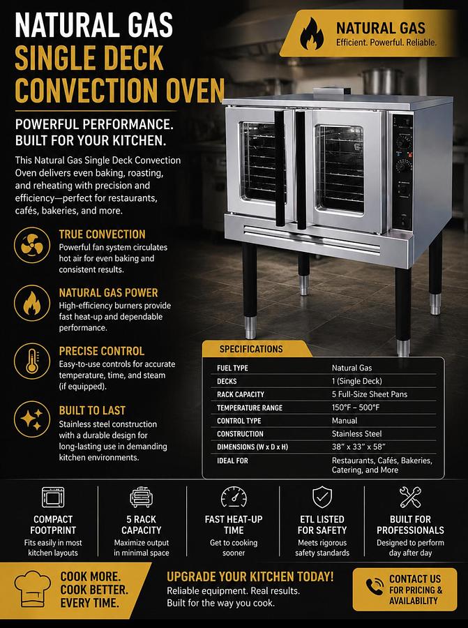 ELITE ECO-1 Natural Gas Single Deck Convection Oven