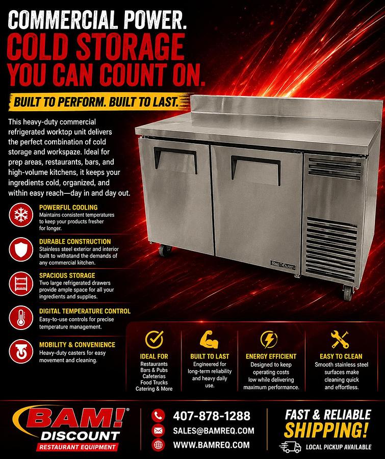 Used 2017 True TWT-67 Worktop Refrigerator - Two Door, 20.6 Cu. Ft.- Working - 120v