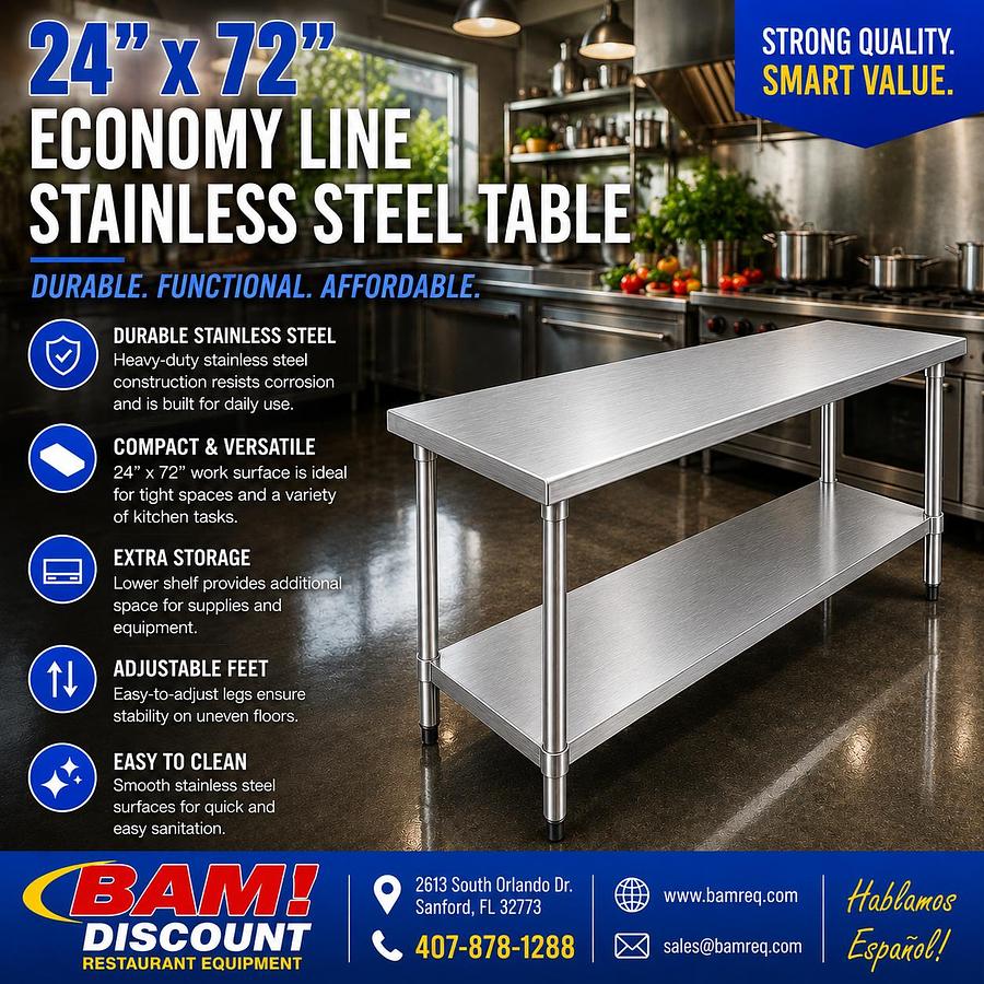24"x72" Economy Line Stainless Steel Table