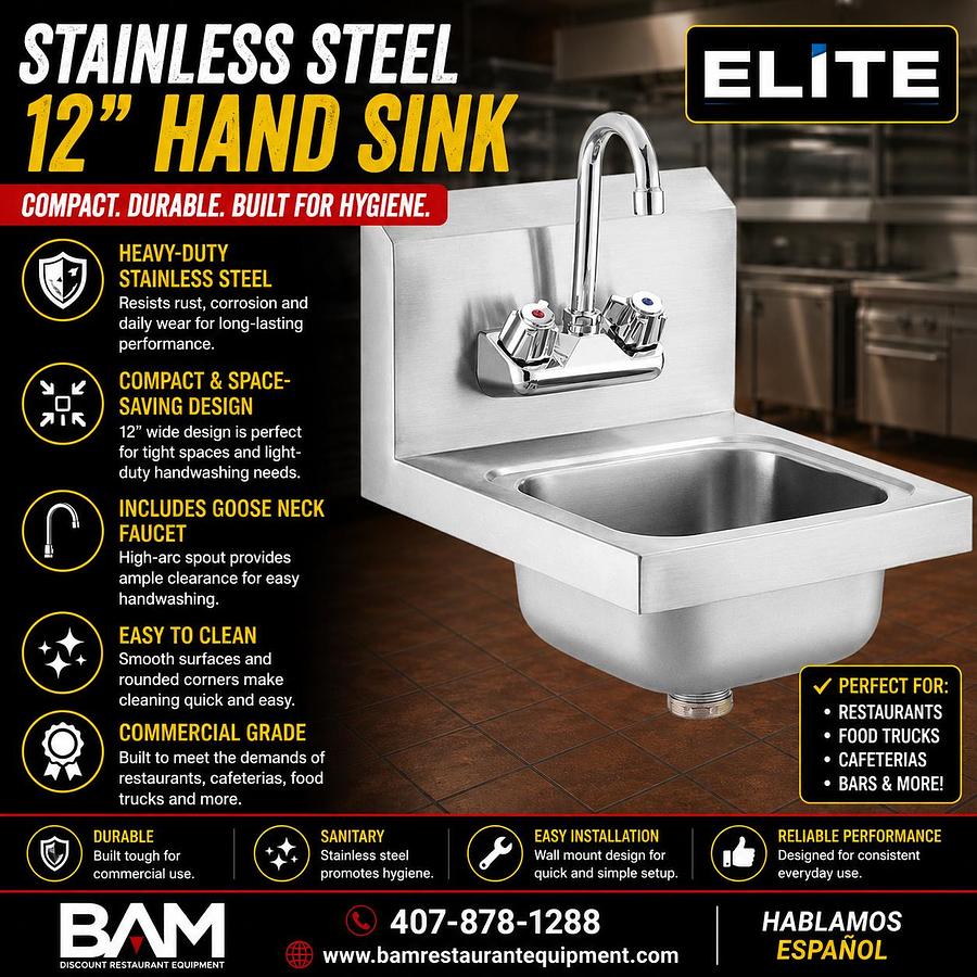STAINLESS STEEL 12" HAND SINK