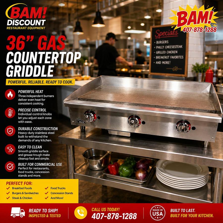 Refurbished 36" Commercial Countertop Natural Gas Griddle – Heavy-Duty Flat Top Grill