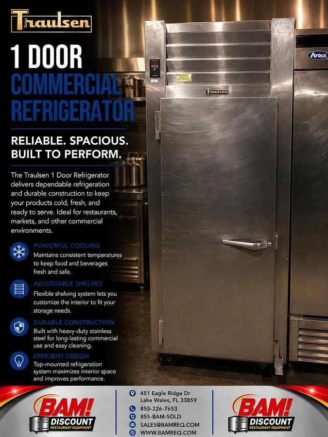 Refurbished Traulsen 1 Door Commercial Reach-In Refrigerator Stainless Steel Heavy Duty