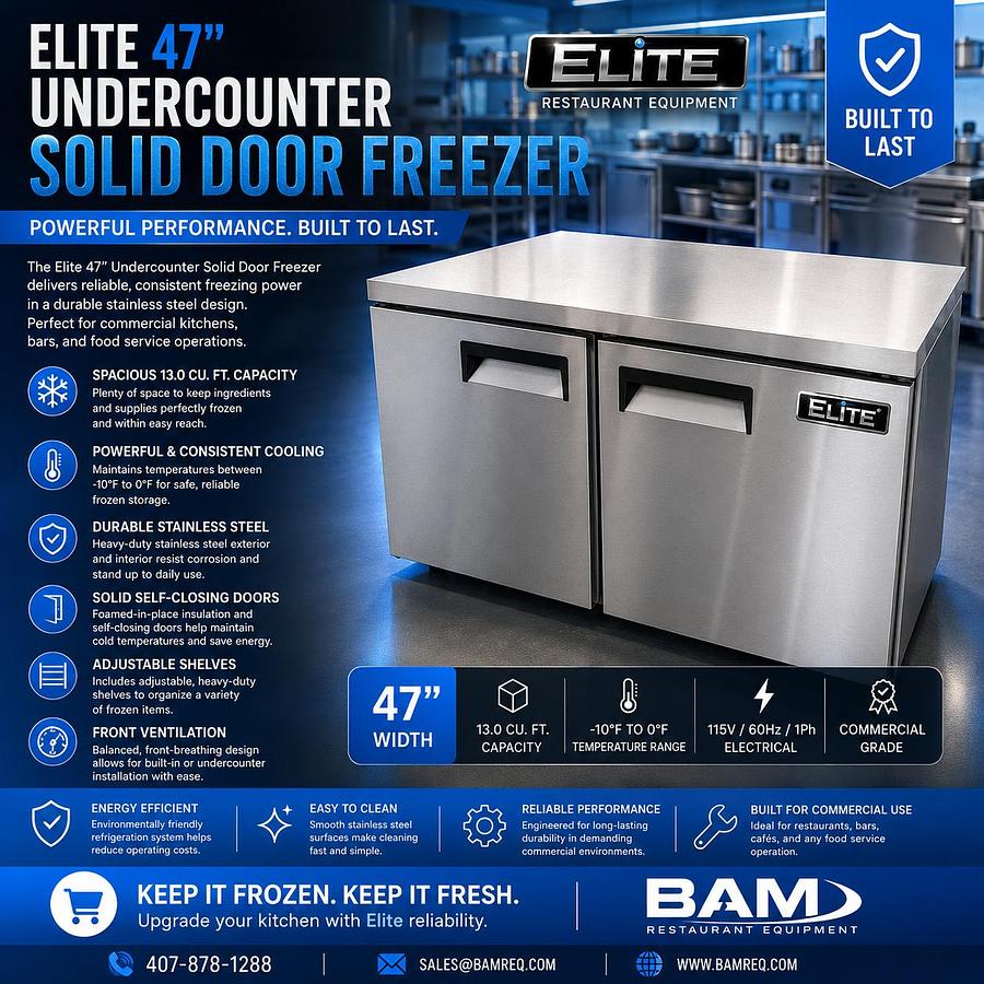 Elite 47"Under counter – Solid Door Freezer