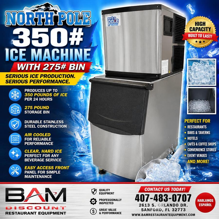 North Pole 350# Ice Machine with 275# Bin
