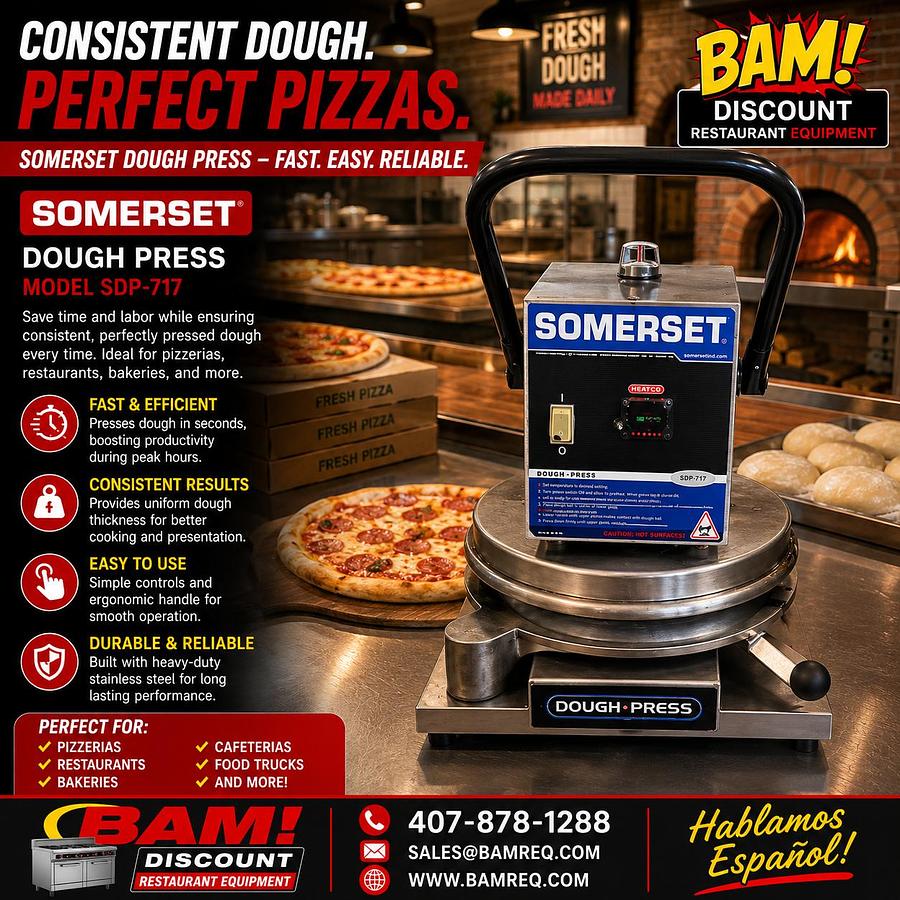 Used Somerset SDP-717 Heated Dough Press – Commercial Pizza Dough Press