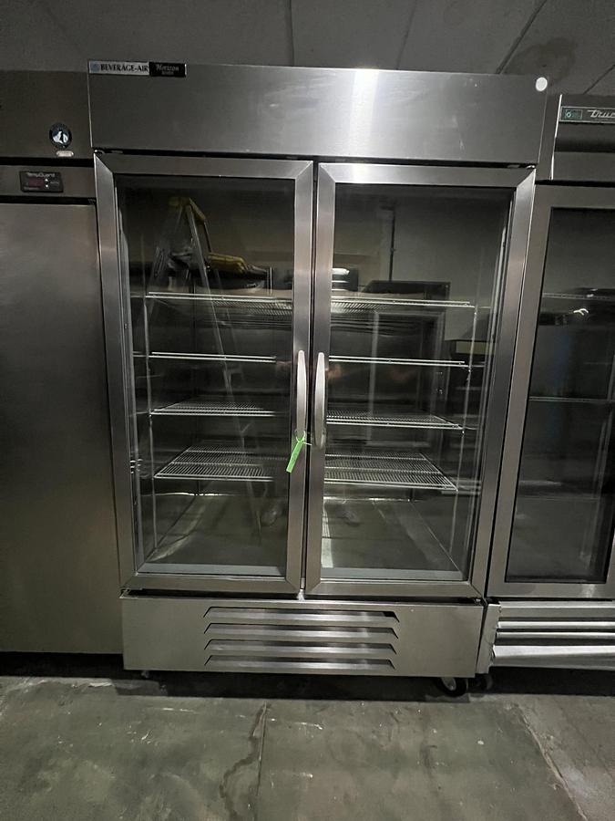 Refurbished Beverage-Air 2 Door Glass Reach-In Refrigerator Commercial Stainless Steel Cooler
