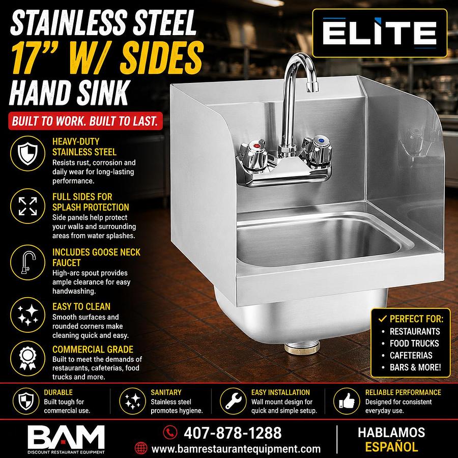STAINLESS STEEL 17" W/ Sides HAND SINK