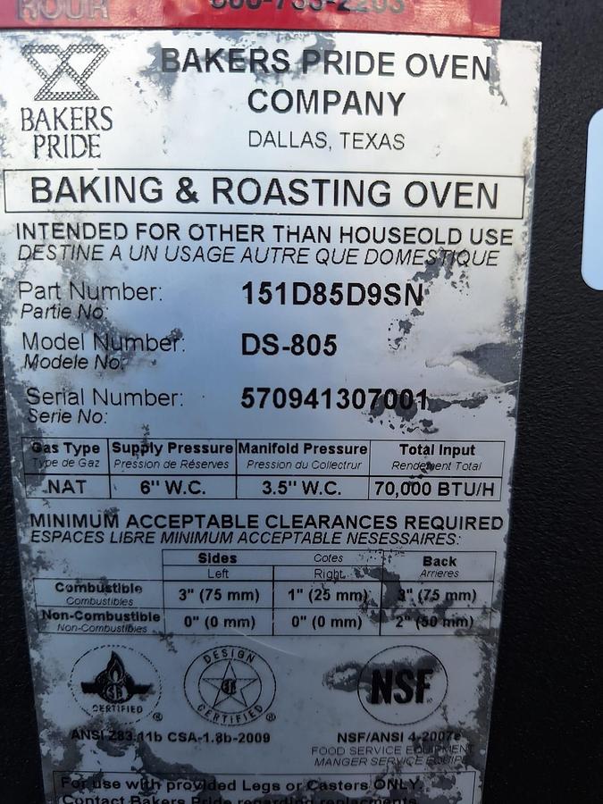 Refurbished Baker's Pride Ds-805