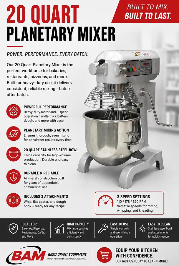20 Quart Commercial Planetary Mixer