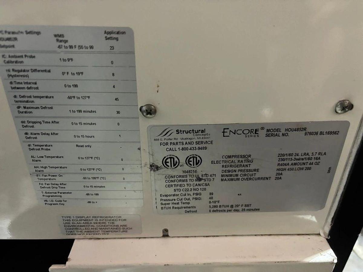 Used Structural Concepts Encore Refrigerated Dual-Temp Bakery Case Model HOU4852RStructural Concepts Encore Refrigerated Dual-Temp Bakery Case Model HOU4852R