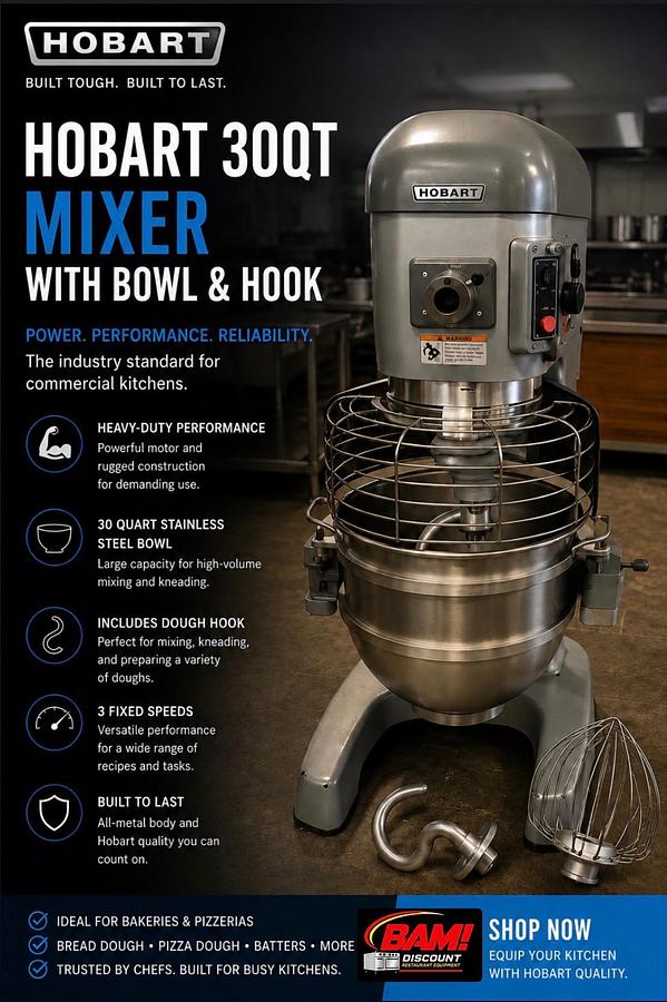 Used Hobart D330- 30-quart mixer with bowl and hook- Working- 208v 3 PhaseHobart D330- 30-quart mixer with bowl and hook- Working- 208v 3 Phase
