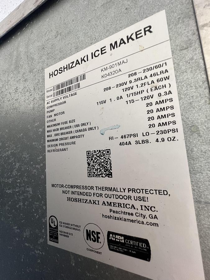 Used Hoshizaki 1,000 lb Commercial Ice Machine Head – Air Cooled – Stainless Steel