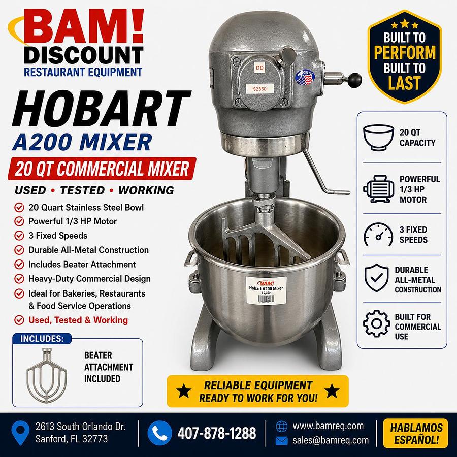 Used Hobart A200 20 Quart Commercial Planetary Mixer