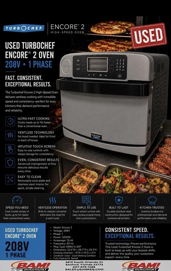 Used TurboChef Encore 2 High Speed Oven 208V 1PH Ventless Commercial Tested