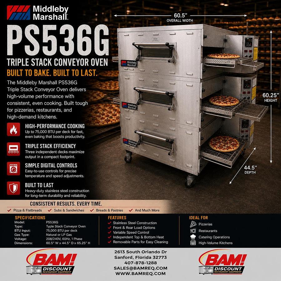 Used PS536G TRIPLE STACK CONVEYOR OVEN