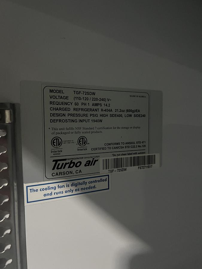 Refurbished Turbo Air 3 Door Glass Merchandiser Commercial Refrigerator Reach-In Cooler