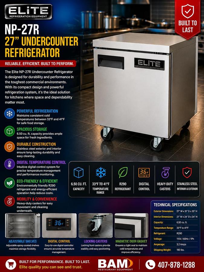 Elite NP-27R 27" Undercounter Refrigerator