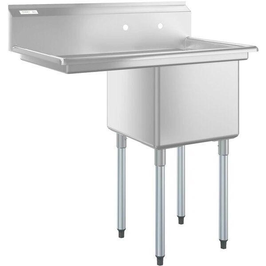 Elite Stainless Steel One Compartment Commercial Sink with Left Drainboard - 18" x 18" x 12" Bowl