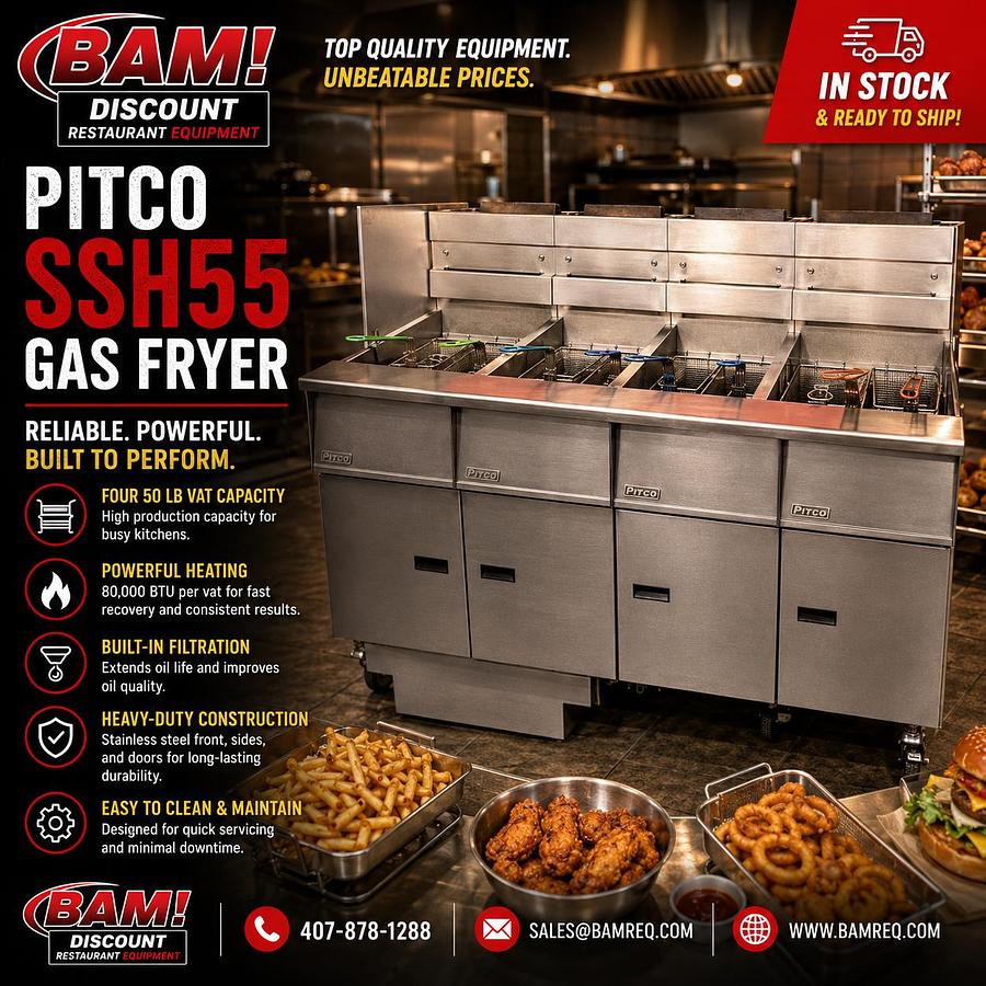 Used Pitco SSH55 Commercial Gas Fryer Battery