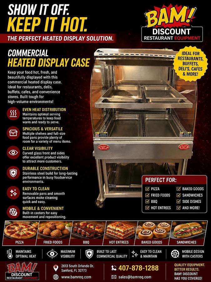 Used Commercial Heated Display Case Hot Food Merchandiser Countertop 120V