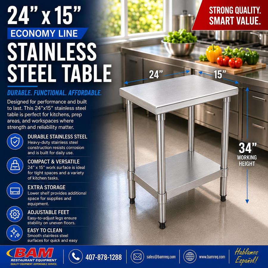 24"x15" Economy Line Stainless Steel Table