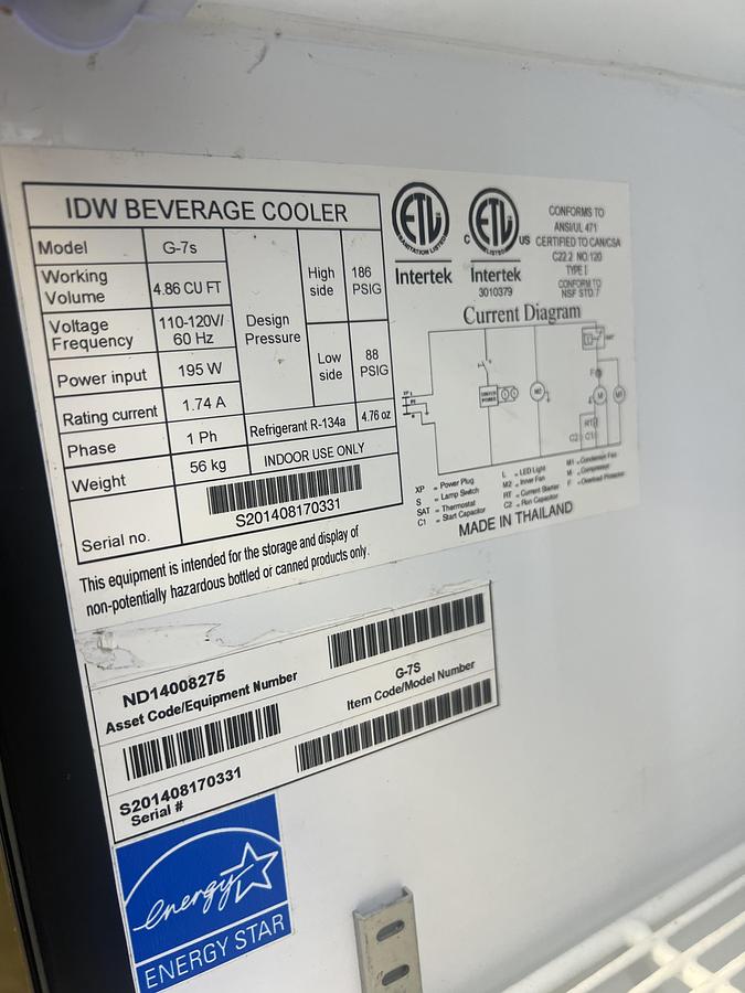 Used IDW Glass Door Merchandiser Refrigerator – Commercial Display Cooler – LED Lighting – Black Frame – 115V