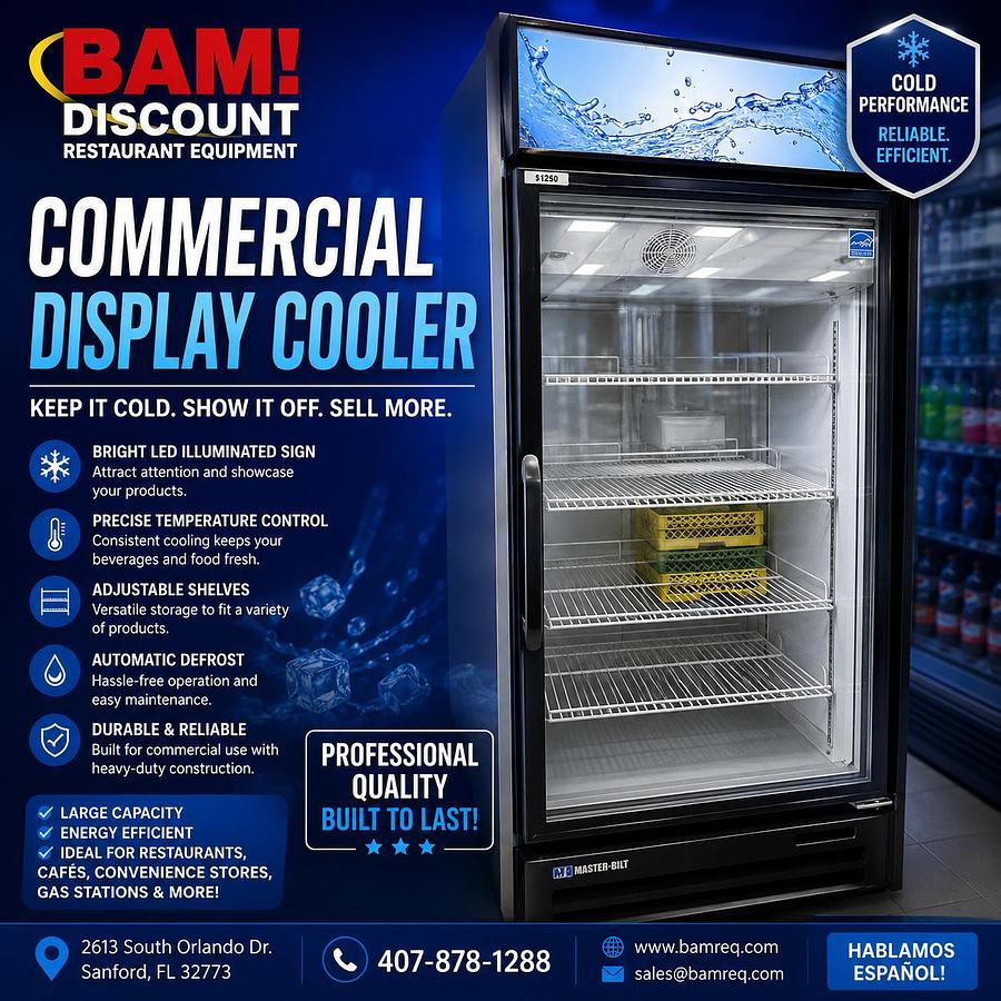 Used Master-Bilt Single Glass Door Merchandiser Refrigerator Cooler Display