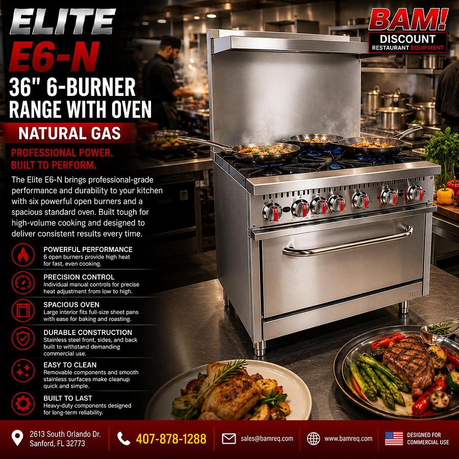 ELITE E6-N 36" 6-Burner Range with Oven | Natural Gas