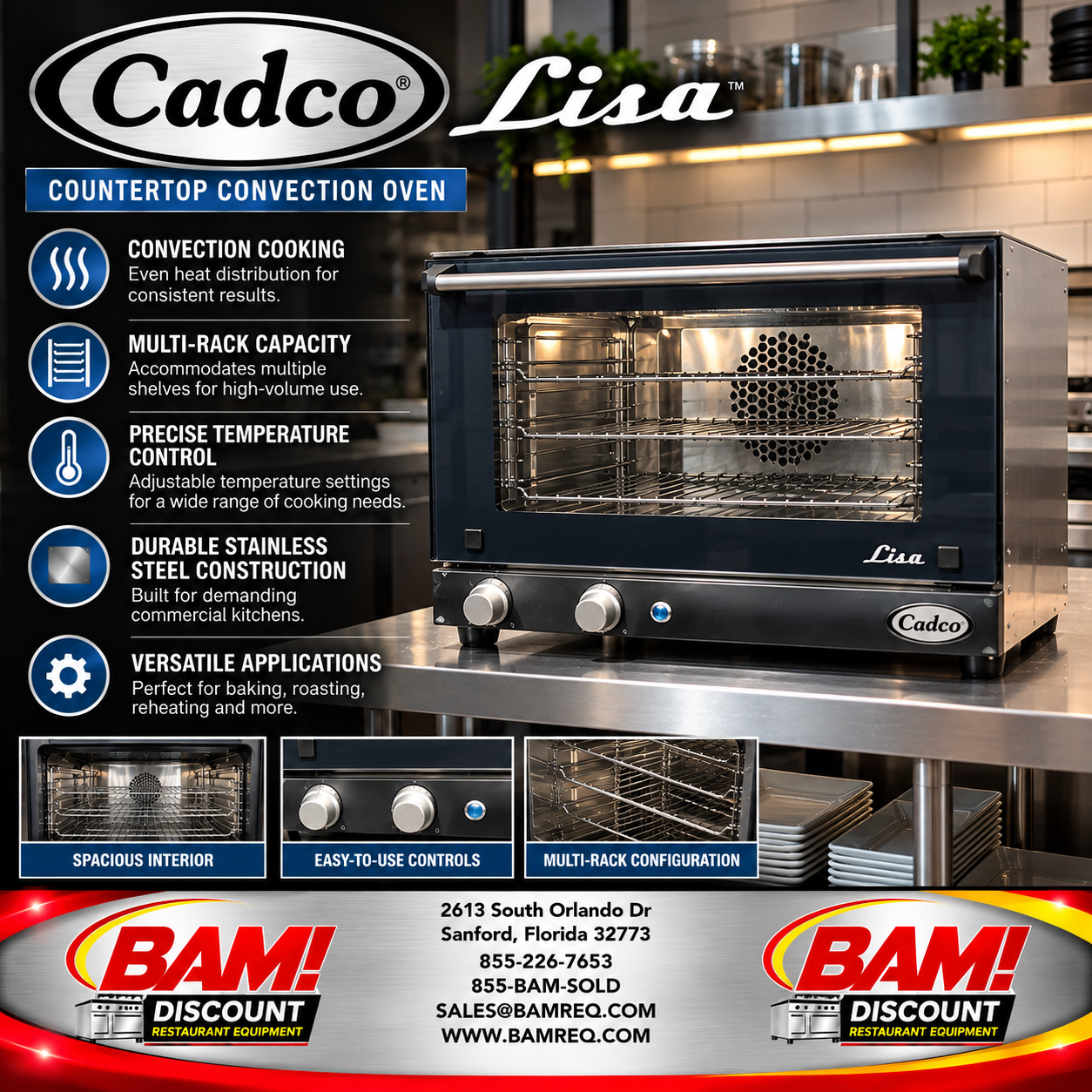 Refurbished Cadco Lisa Commercial Countertop Convection Oven Stainless Steel Bakery Restaurant