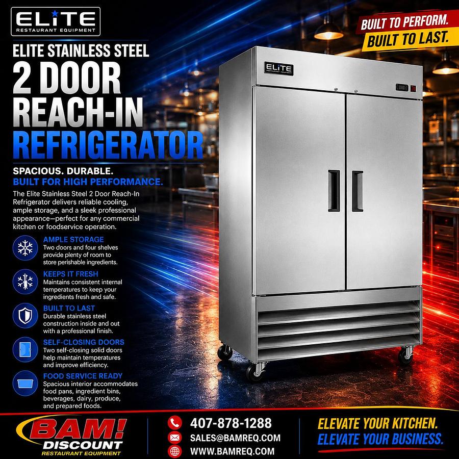 Used Commercial Refrigerator Reach-In Two door Stainless Steel By Hoshizaki- 120v