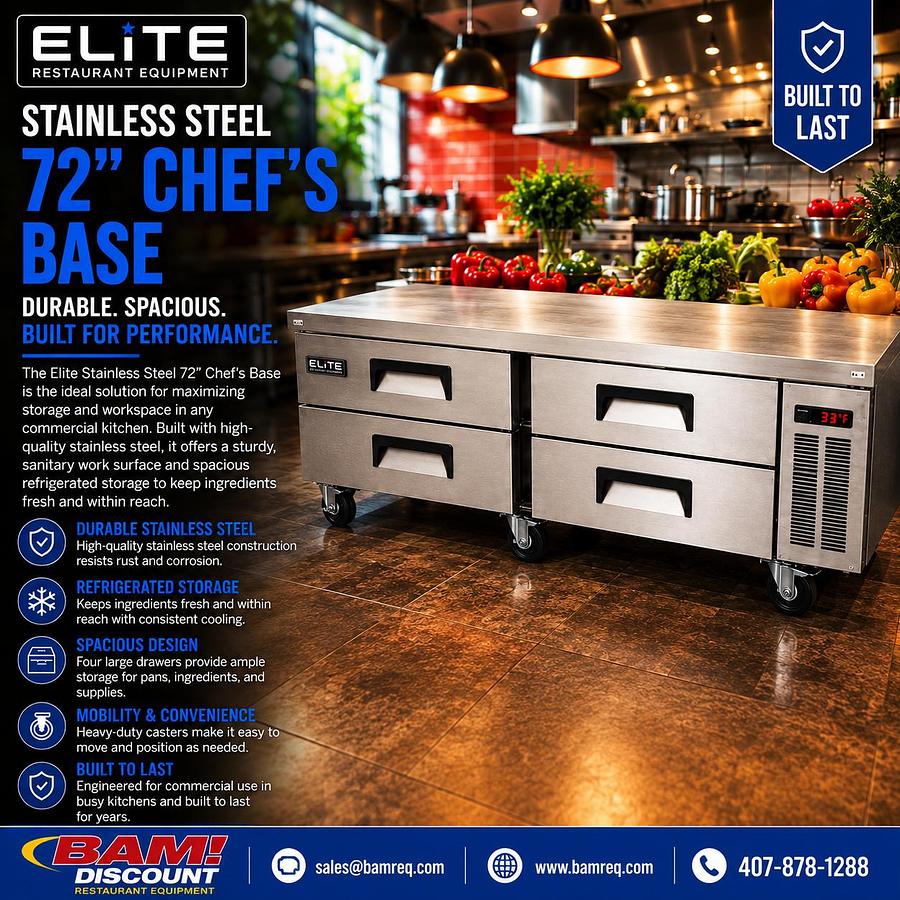 Elite Stainless Steel 72" Chef's Base