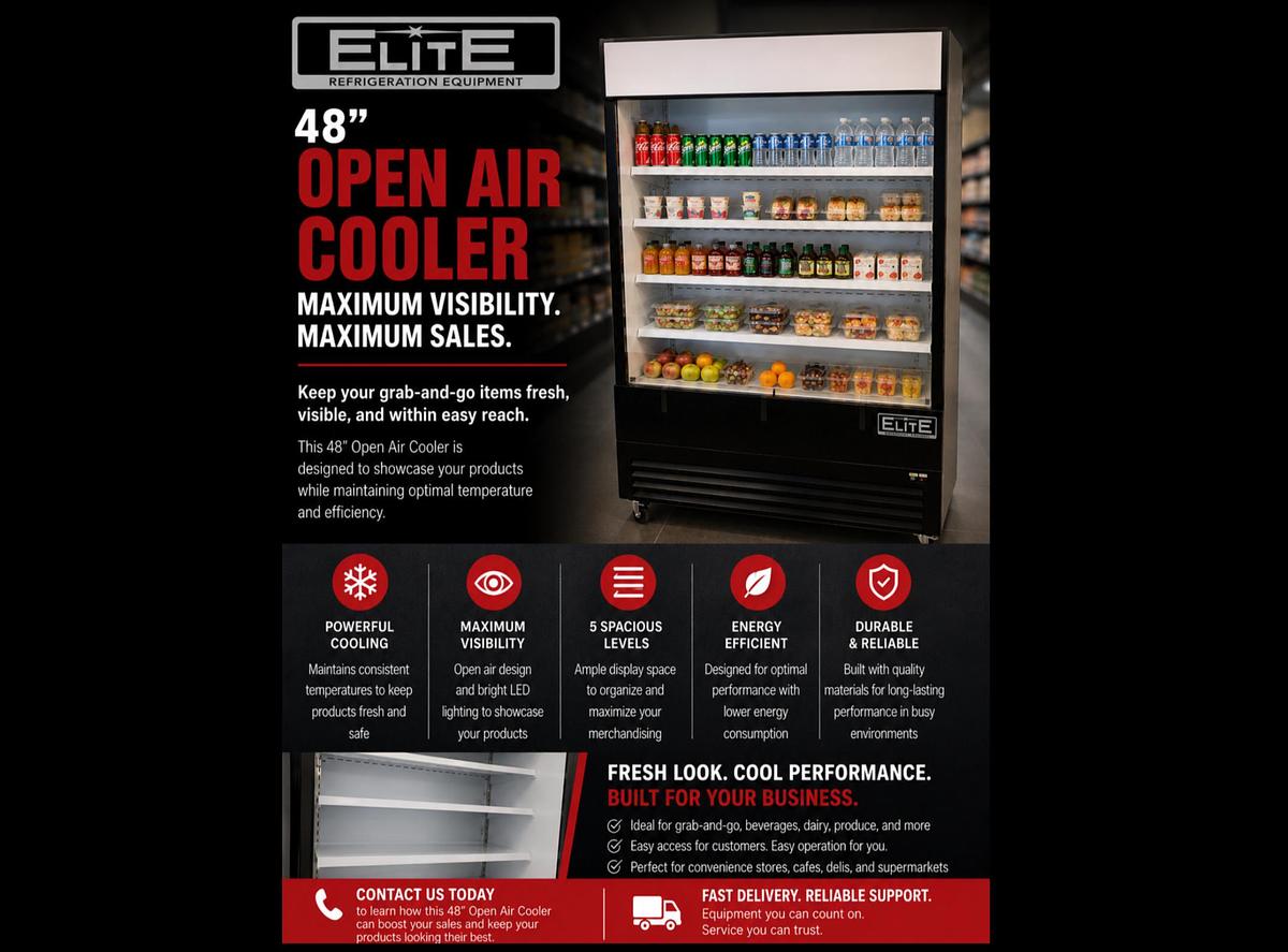Elite 48" Vertical Open Air Cooler w/ (5) Levels, Black, 208-230v