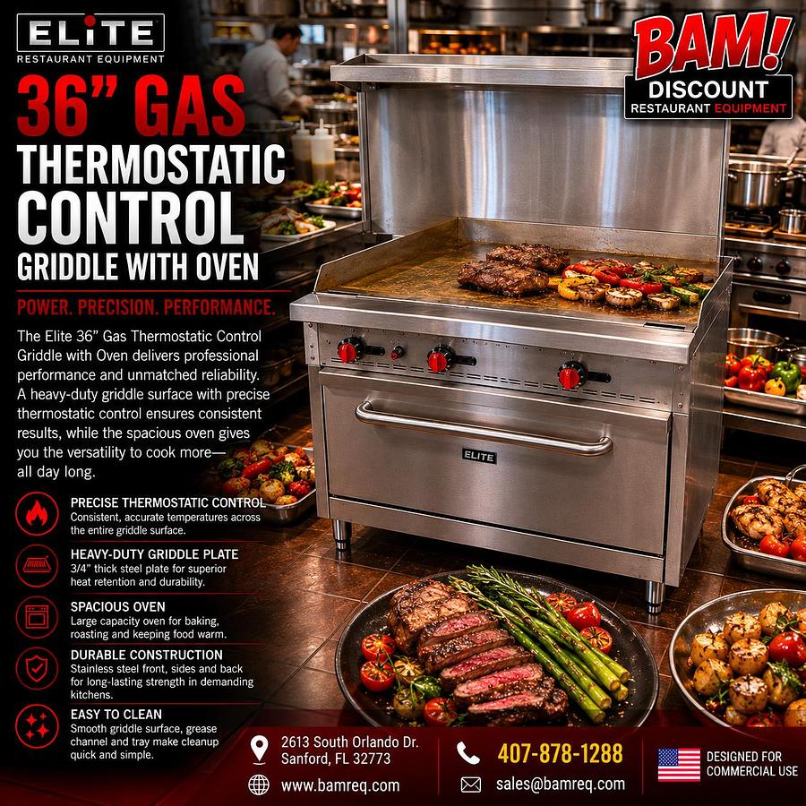 ELITE 36" Gas Thermostatic Control Griddle with Oven