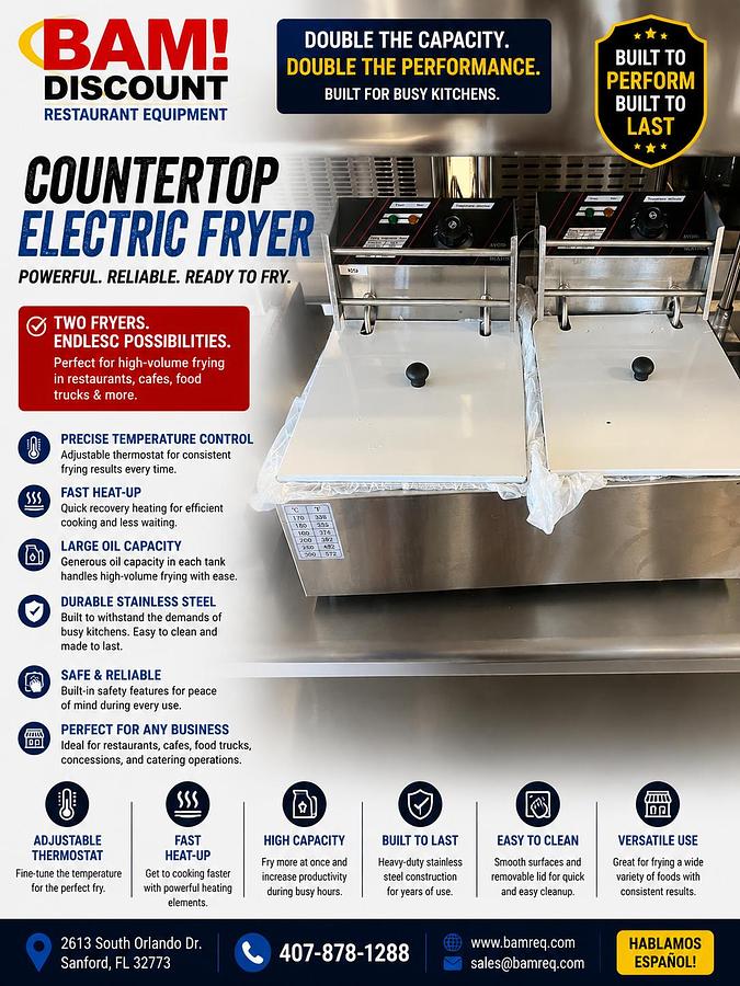 Used Commercial Dual Tank Countertop Electric Deep Fryer – Stainless Steel