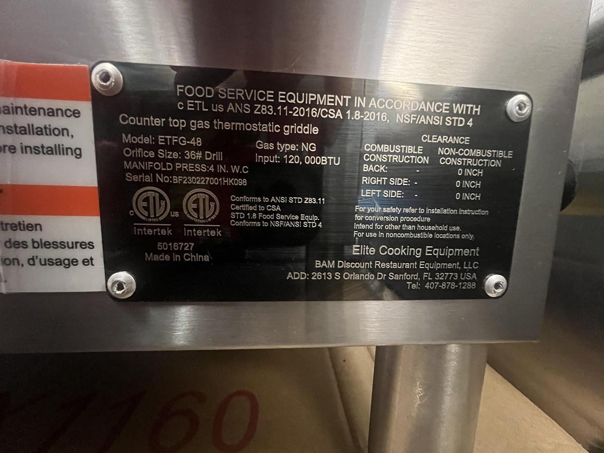 ELITE ETFG-60 Thermostatic Countertop Gas Griddle, 60" | 120,000 BTU