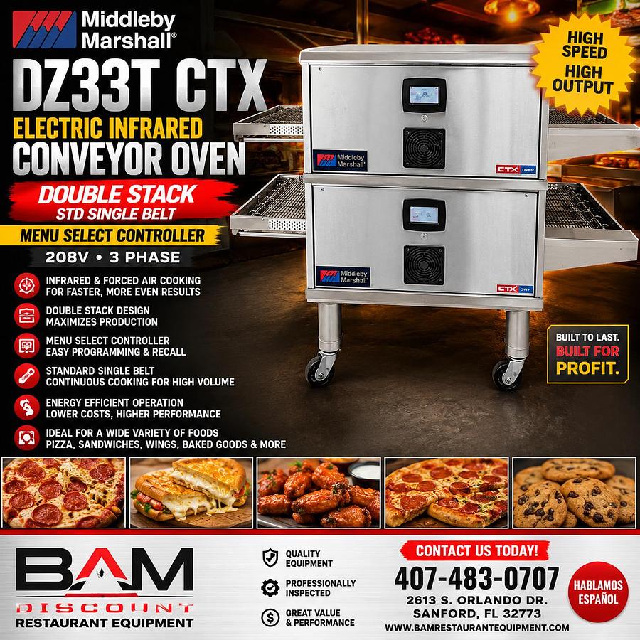 Used Middleby Marshall DZ33T CTX Electric Infrared Conveyor Oven - Double Stack, STD Single Belt, Menu Select Controller — 208V, 3PH