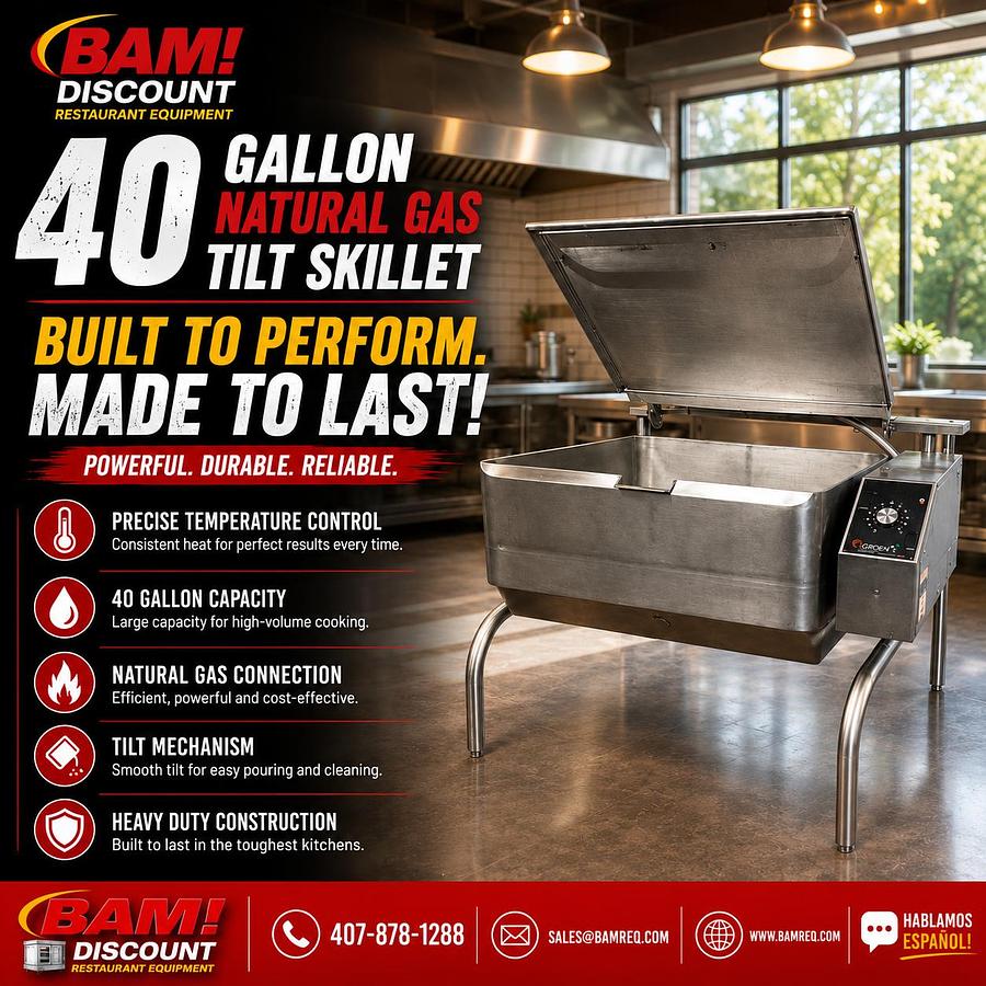 Used Groen 40 Gallon Natural Gas Tilt Skillet