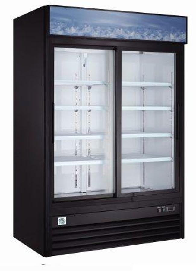 Elite Black Sliding Glass Door Merchandiser Refrigerator with LED Lighting