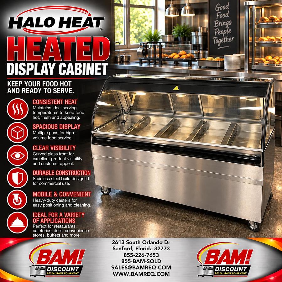 Refurbished Halo Heat Heated Display Cabinet Hot Food Merchandiser Curved Glass Mobile