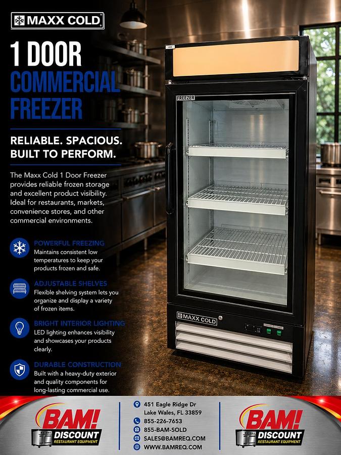 Refurbished MAXX COLD 1 Door Commercial Glass Door Freezer Merchandiser Reach-In
