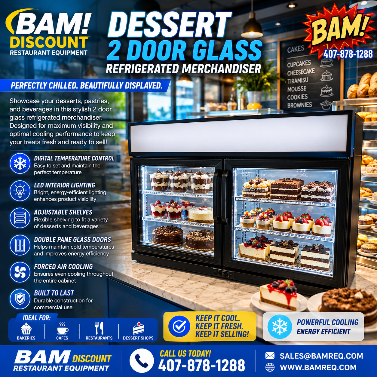 Dessert 2 Door Glass Refrigerated Merchandiser
